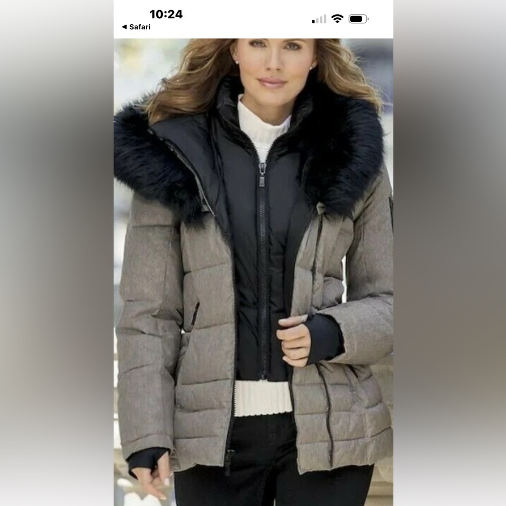 Wildflowers Black and Tan Puffer Jacket.